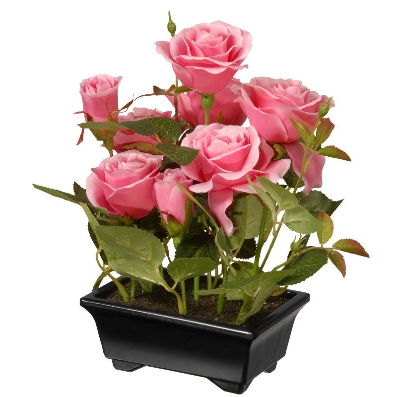 National Tree Company 10" Potted Pink Rose Flowers, 1 of 7