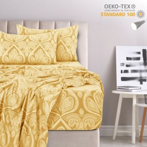 4 Piece Bed Sheets Printed Microfiber Sheet Set Ultra Soft, Easy Care Paisley Printed Sheets - Lux Decor Collection - 1 of 4