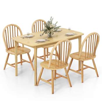 Tangkula 5 PCS Wooden Dining Table Set 48" Rectangular Kitchen Table & 4 Windsor Chairs