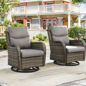 Outdoor Swivel Rocker Patio Chairs - 360 Degree Swivel Glider Seating Wicker Rocking Chairs Set of 2 with High Back for Porch Balcony Deck - 1 of 4