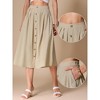 INSPIRE CHIC Women's A-Line Casual Midi Skirt Cotton Elastic Waist Button Front with Pocket - 2 of 4