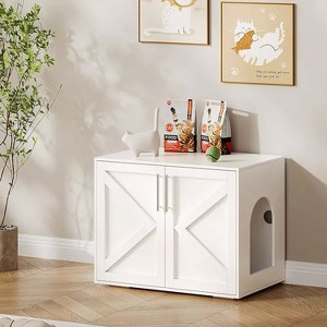 Whizmax Cat Litter Box Enclosure, Hidden cat Litter Box Furniture with with 2 Doors and Pads, Wooden Kitty Litter Box Cabinet Furniture - 1 of 4