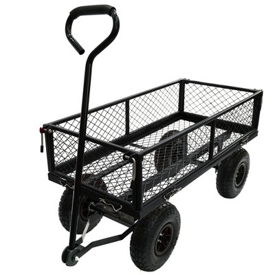 SKRAN Garden Cart Wagon - 300 lbs Capacity Heavy-Duty Steel Mesh Utility Cart with Removable Sides, All-Terrain Wheels & Pull Handle