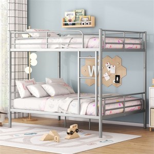 RISOKEYS Full Over Full Bunk Bed - Heavy Duty Metal Bunk Bed with Built-in Ladder and Guardrail, Convertible Bunk Bed for Kids, Teens, Adults, Silver - 1 of 4