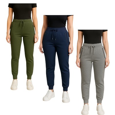 3 Pack Ultra Soft Womens Joggers with Zip Pockets