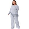 Agnes Orinda Women's Plus Size 2 Piece Crew Neck Asymmetrical Fringe Hem Long Sleeve Ribbed Top and Long Pants Casual Lounge Sets - 3 of 4