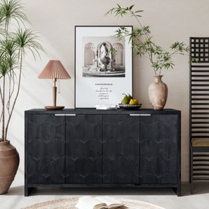 Okak Farmhouse Accent Cabinet, Sideboard Cabinet with Four Carved Patterns Doors, Storage Cabinet for Kitchen, Dining Room, Entryway - 1 of 4