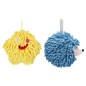 REGALWOVEN Fuzzy Cute Cartoon Decorative Hand Drying Hanging Ball Hand Towels 7" x 7" 2 Pcs - 1 of 4