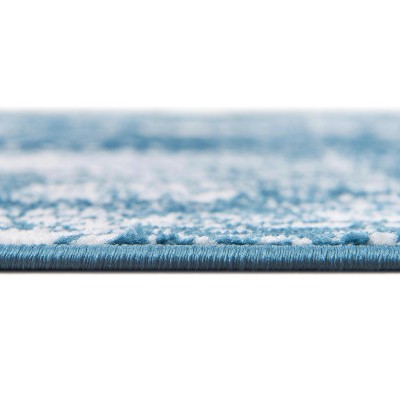 Reversible Blue Floral Synthetic 7' Round Area Rug