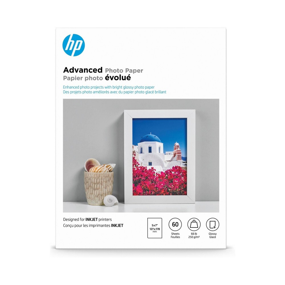 Photos - Office Paper HP 5x7 60ct Advanced Photo Glossy Printer Paper - White  (Q8690A)