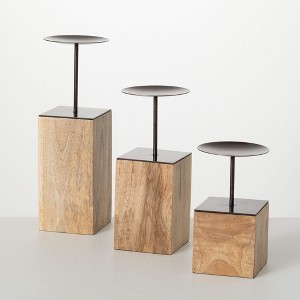 7.75"H, 10.5"H and 13.25"H Sullivans Modern Block Pillar Holder - Set of 3, Black - 1 of 3