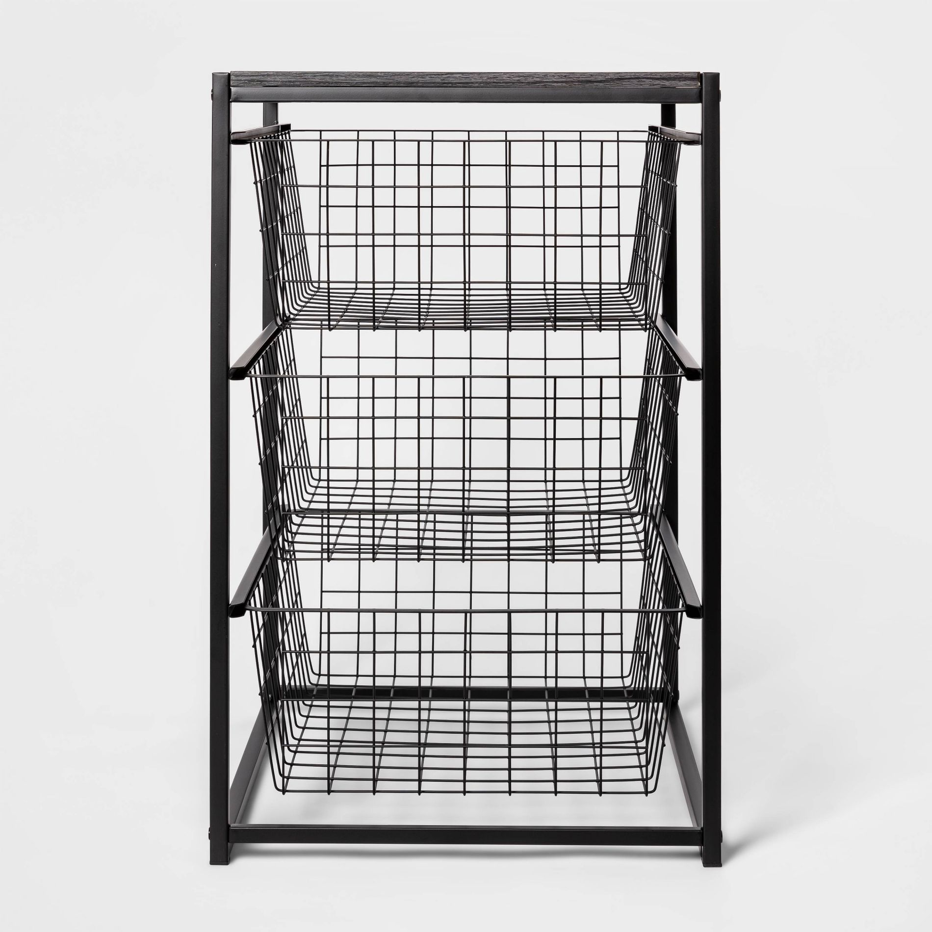 3 Drawer Organizer Black Metal with Black Oak Wood - Brightroom™: Decorative Storage Drawers, Bedroom Dresser