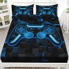 Gamepad Fitted Sheet Twin Size – 4Pcs Gaming Bedding Set with 1 Flat Sheet, 1 Fitted Sheet, 2 Pillowcases, Vintage Video Game Console Geometry Design - 3 of 4