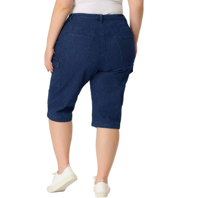 Agnes Orinda Women's Plus Size Jeans Zipper Slash Pocket Button Denim Cargo Shorts, 4 of 7