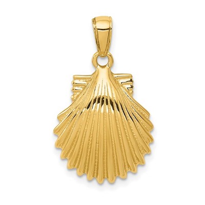 Black Bow Jewelry 14k Yellow Gold Polished Scallop Shell Pendant, 25mm