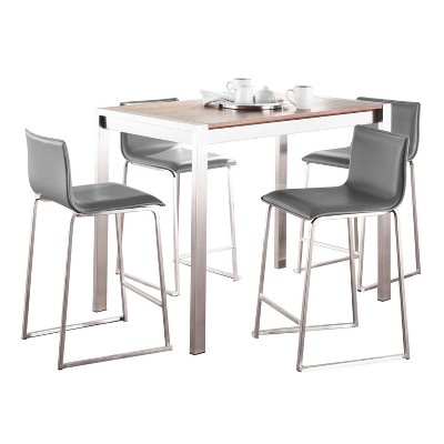 Walnut and Gray Faux Leather 5-Piece Pub Set