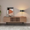 POVISON Mid-Century Modern TV Stand, Minimalist Wood Media Console with Slatted Cabinet, Tall-Cast Metal Legs, Walnut Veneer, 62.99" - 2 of 4