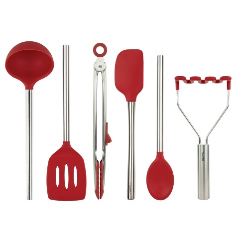 Tovolo 6pc Silicone Utensil Set Cayenne: Kitchen Cooking Utensils, Hand Wash, Adult, Red, Includes Ladle & Tongs