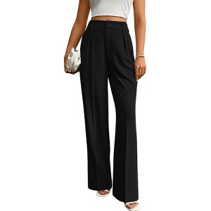 Womens Wide Leg Long Pants Summer Fall High Waist Straight Work Casual Pants Work Office Business Palazzo Trousers with Pockets - 1 of 4