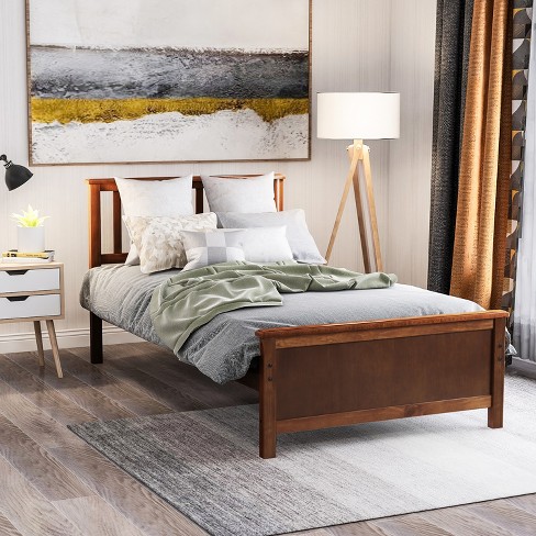 Twin Size Wood Platform Bed With Headboard Footboard And Wood Slat Support Walnut modernluxe Target