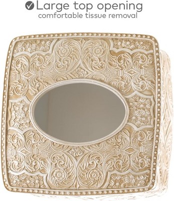 Beige Ornate Floral Square Tissue Box Cover