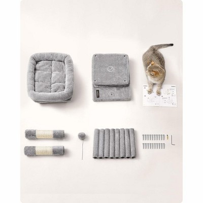 Light Gray Sisal and Plush Cat Tree with Perch and Caves