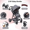 2-in-1 Convertible Toddler and Crib Stroller with Large Shock-Absorbing Storage Basket and Removable Cup Holder, Deep Grey - 3 of 4