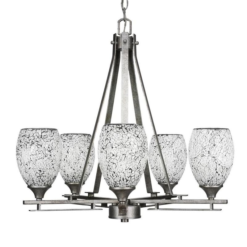 Toltec Lighting Uptowne 5 - Light Chandelier in  Aged Silver with 5" Black Fusion Shade, 1 of 2
