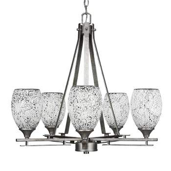 Toltec Lighting Uptowne 5 - Light Chandelier in  Aged Silver with 5" Black Fusion Shade