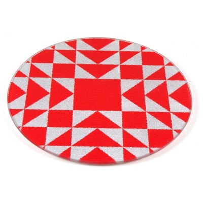 BigKitchen Strawberry Patchwork Tempered Glass Round Cutting Board, 8 Inch