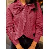 Imily Bela Elegant Plaid Blouse with Detachable Bow Tie Neck Long Sleeve Womens Casual Dressy Top - 3 of 4