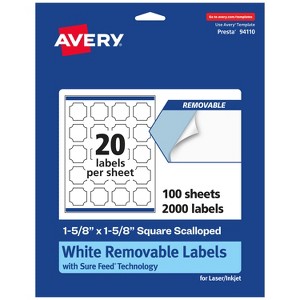 Avery Matte White Removable Square Scalloped Labels with Sure Feed Technology, Print-to-the-Edge, 1-5/8" x 1-5/8" - 1 of 4
