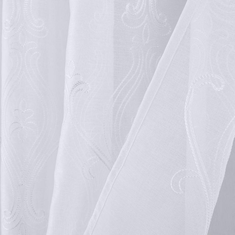 RT Designers Collection Pearl 2 Pieces 1.5" Rod Pocket Damask Embroidery Metallic Doily 36" x 84" White, 3 of 5