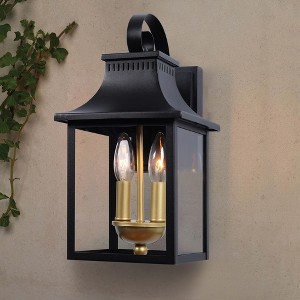 LamQee Large Outdoor Wall Lantern Lights with Dusk to Dawn Sensor, 2-Light Black Exterior Lighting Fixtures with Gold Candle - 1 of 4
