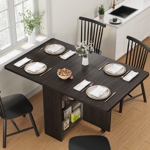Space-Saving Foldable Dining Table with 2-Tier Storage - Extendable Drop Leaf Design, Fits 4, Farmhouse Style ( 47.2x23.6x29.5in) - 1 of 4