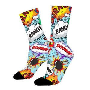 Comics Speech Bubbles Beep Wow Women Printed Crew Socks Funny Funky Socks Soft Polyester Novelty Gifts for Artists Men - 1 of 1