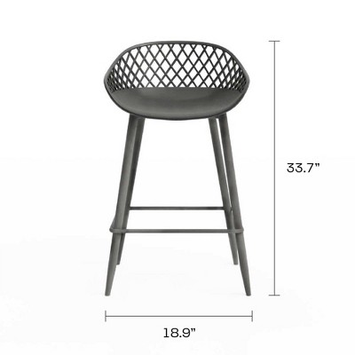 Warm Gray Wood and Metal Low-Back Counter Stools, Set of 2
