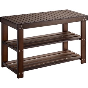Bamboo Shoe Rack Bench with 3 Tiers - Supports 300lbs, Natural Wood Storage Organizer for Entryway, Living Room & Balcony - 1 of 4