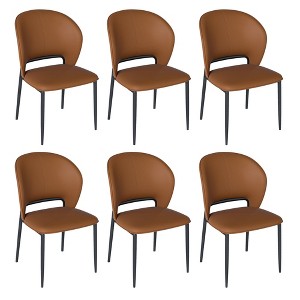 Modern Curved Backrest Dining Chairs Set of 6, PU Leather Upholstered Chair, Kitchen Chairs with Metal Legs for Dining Room - 1 of 4