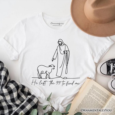 Christian Minimalist Line Art T-Shirt, He Left the 99 to Find Me Bible Verse Faith Tee White XS