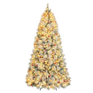 Vivatrees 6 Ft Prelit Artificial Christmas Tree, with Warm White Lights, Snow Flocked, Hinged Branches, Metal Stand, Xmas Tree for Decor, White - 1 of 4
