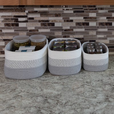 Gray Woven Cotton Rope Storage Basket Set, 3-Piece