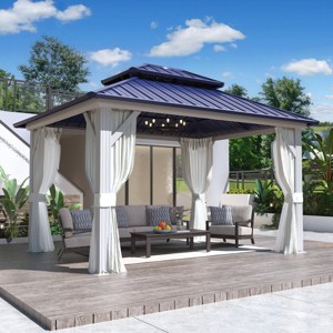 EROMMY 10' X 12' Hardtop Gazebo with Galvanized Steel Roof, All-Season Aluminum Outdoor Pergola with Netting & Curtains - 1 of 4