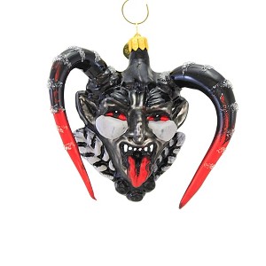 Morawski 4.0 Inch Black & Silver Faced Krampus Ornament Halloween Santa Devil Chort Tree Ornaments - 1 of 3