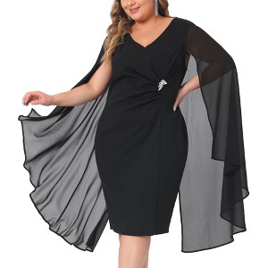 Agnes Orinda Women's Plus Size V Neck Ruched Wedding Wear to Work Bodycon Dresses - 1 of 4
