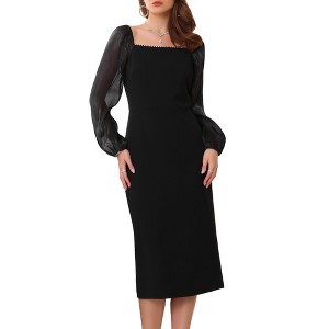 INSPIRE CHIC Women's Formal Square Neck Mesh Long Sleeve Evening Cocktail Pencil Dresses - 1 of 4