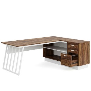 Resenkos Computer Desk, Office Desk, Study Desk,71" Executive Desk, Modern L-Shaped Computer Desk with Cabinet,Rustic Brown & White - 1 of 4