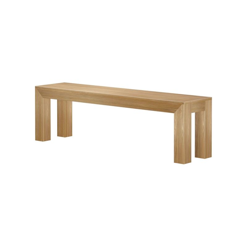 Plank+Beam Modern Wood Dining Bench, Solid Wood Bench for Dining Table, 60 Inch, Pecan Wirebrush, 2 of 5