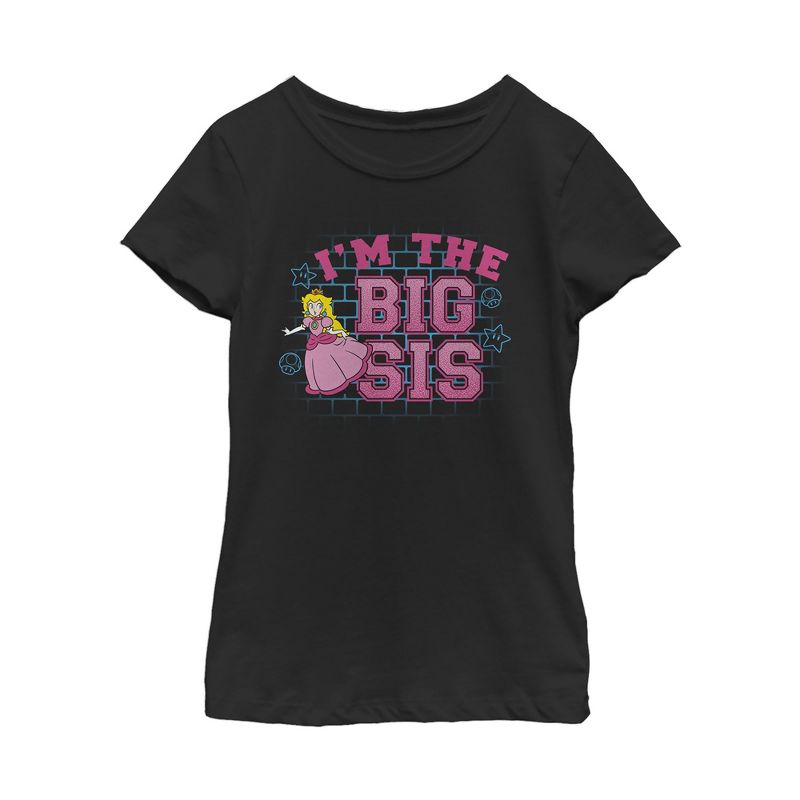 Girl's Nintendo Princess Peach Big Sis T-Shirt, 1 of 4