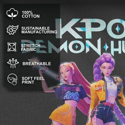 KPop Demon Hunters Girls' KPop Demon Hunters HUNTR/X Battle Ready Group Shot T Shirt - Black - Small — фото 4